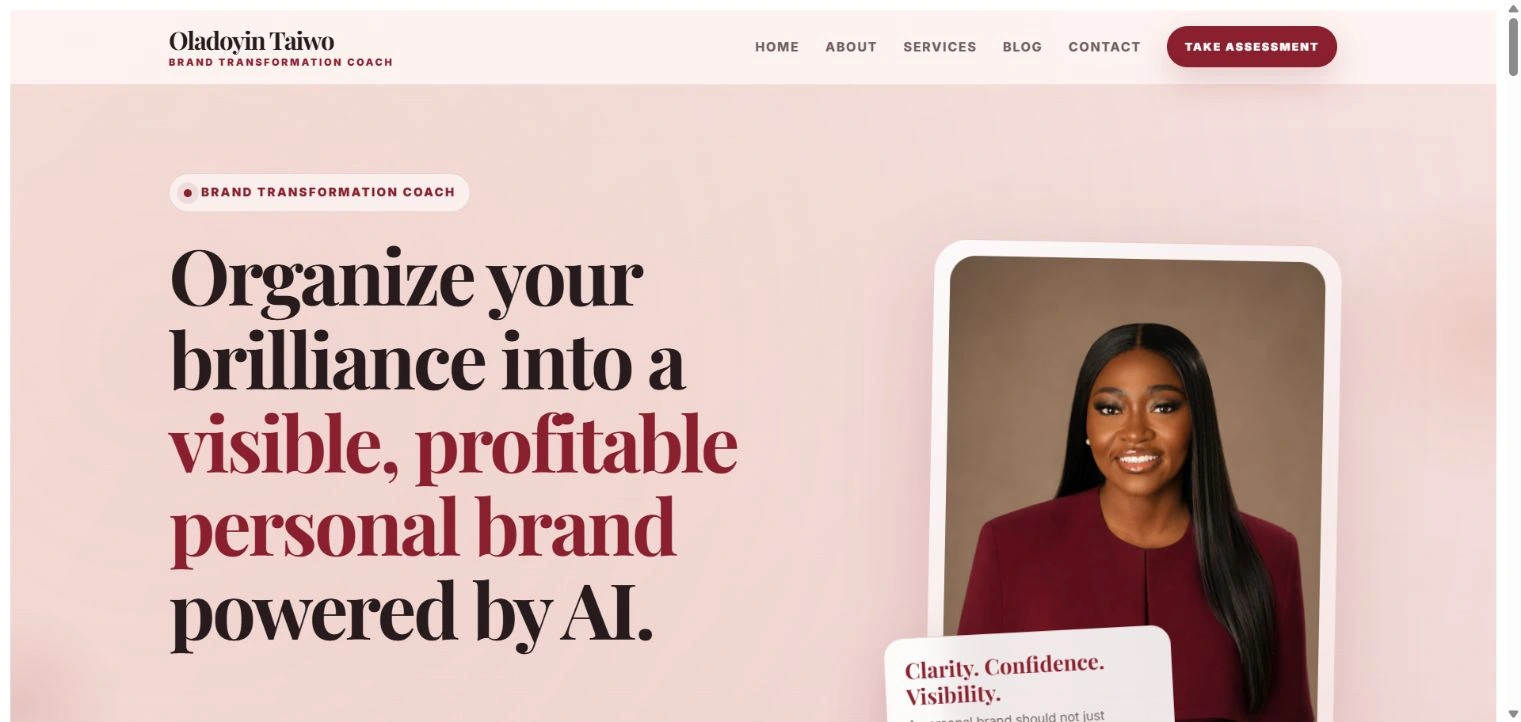 Screenshot of Oladoyin Taiwo’s live homepage